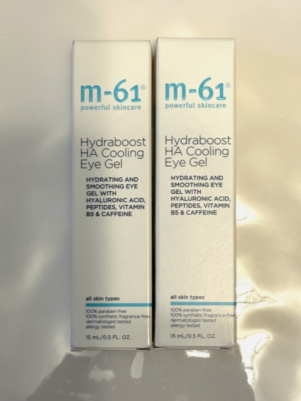 New Lot m-61 Powerful Skincare Hydraboost HA Cooling Eye Gel 15ml Full Size x 2